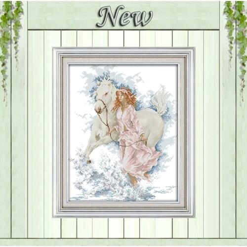 The girl walk with her horse decor painting counted printed on canvas DMC 11CT 14CT kits Cross Stitch embroidery needlework Sets