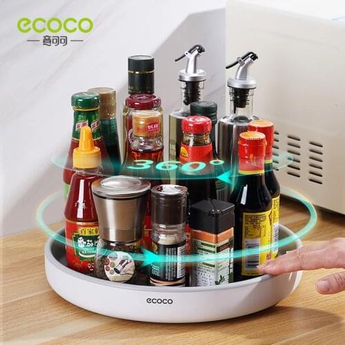 ECOCO 360° Rotating Storage Rack Multifunctional Seasoning Organizer Shelf Oilproof Non-slip Kitchen Supplies Holder for Home