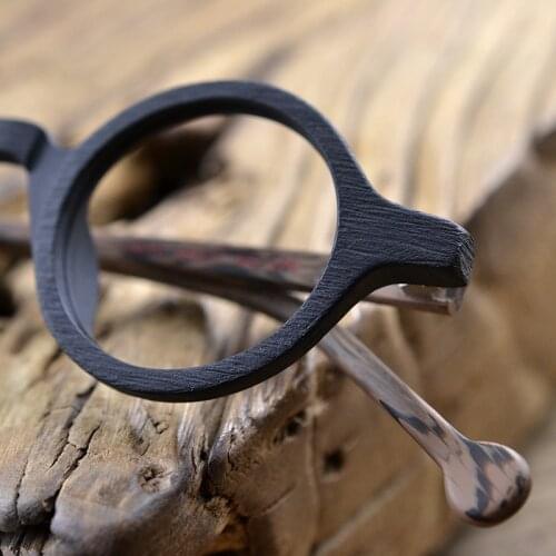 Evove Small Round Glasses Frame Men Women Nerd Vintage Eyeglasses Man Optic Wooden Grain Acetate Spectacles