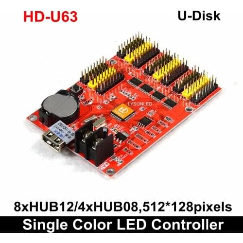 HD-U63 Usb-disk Port Huidu P10 Led Display Control Card , Max 512x128 Pixels Single Color P4.75/P10 SMD Module