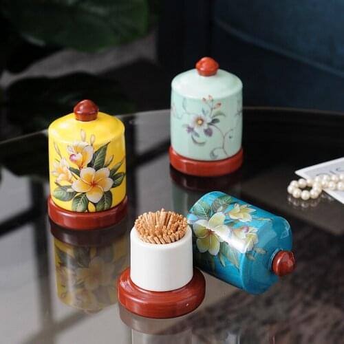 Ceramics Toothpick Box Swab Storage Tank Living Room Desktop Home Furnishing Flower Birthday Presents Wedding Gift Free Shipping
