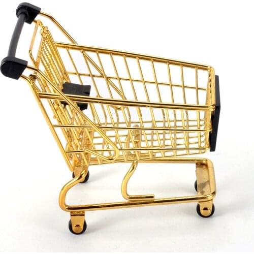 Creative Mini Shopping Cart Storage Box Small Object Storage Basket Wrought Iron Metal Supermarket Trolley Storage Basket