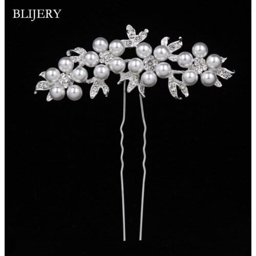 BLIJERY Bridal Wedding Hair Accessories Faux Pearl Crystal Flower Hair Pins for Women Headpiece Bridesmaid Brides Hair Jewelry