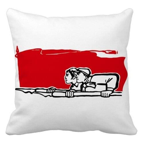 Red Flag Man Woman Pen Illustration Throw Pillow Square Cover