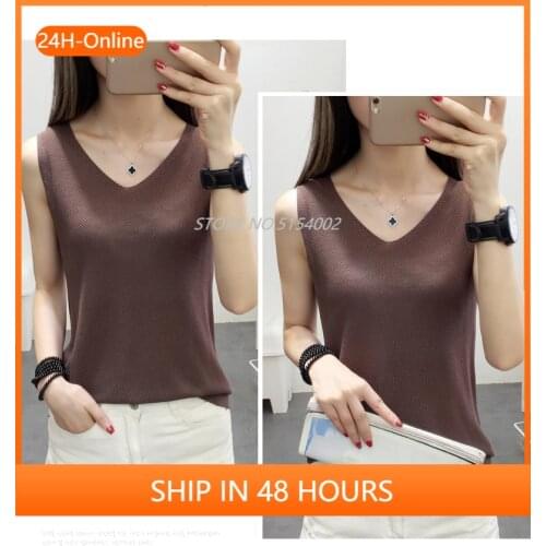 2020 New Tanks Women Fashion Summer Sexy Knitted Vest T-shirts Tank Top Solid Cotton Sleeveless Camisole Tops Womens Vestido