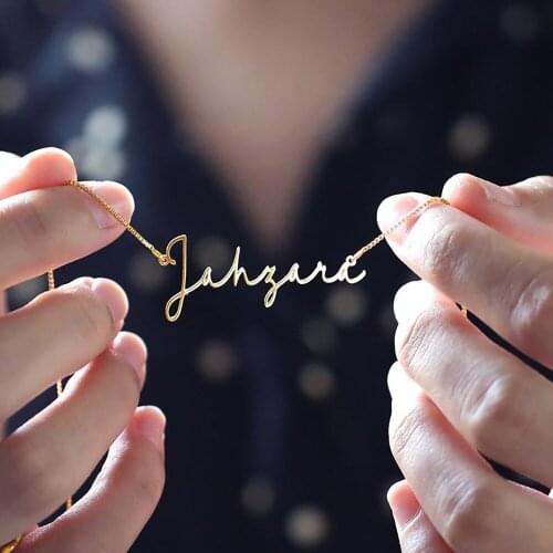 Mini-WorldCustom Cursive Font Pendant Necklace Stainless Steel Gold Color Box Chain Personalized Jewelry Anniversary Gift