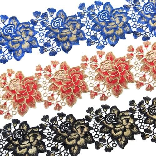 CHICKNIT Width 88mm Fashion guipure Embroidered Golden lace trim for Headscarf accessories DIY Tuxedo Accessories JB64