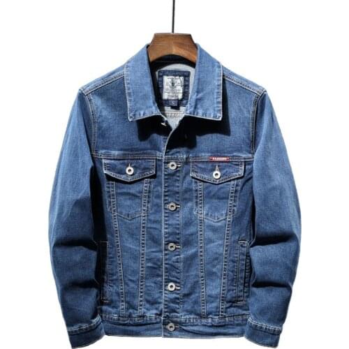 2021 New Autumn Mens Blue Denim Jacket Fashion Casual Pure Cotton Stretch Jeans Jacket Mens Brand Clothes Turn-down Collar