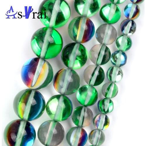 Natural Stone 6 8mm Green Smooth Austrian Crystal Beads Round Loose Spacer Beads For Jewelry Making DIY Bracelet Necklace Charms