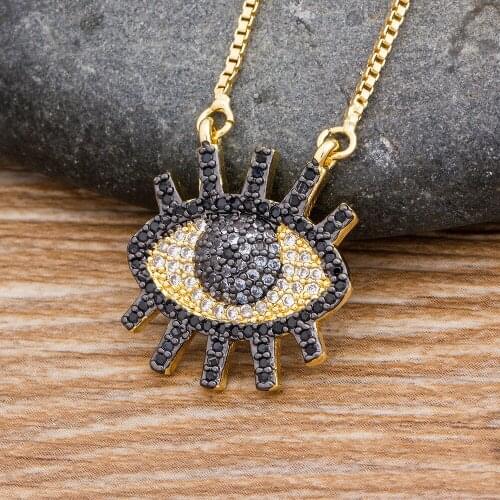 Classic Black Evil Eye Crystal Pendant Necklace For Women Gold Color Chain Copper Cubic Zirconia Choker Necklaces Charm Jewelry