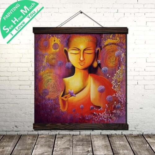 Glimpse of Buddha Scroll Painting Canvas Vintage Poster and Print Wall Art Picture Living Room Bedroom Farmhouse Decoration
