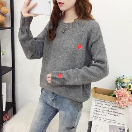 Trendy Autumn Winter Knitted Heart Printed Women Pullovers Sweater Casual Woolen Warm O-neck Long Sleeve Female Sweater