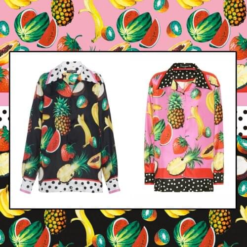 Luxury Brand Polyester Fabric Fruit Printed Diy Handmade Shirt Scarf Fabrics for Dress Sewing Per Cloth Meter Material