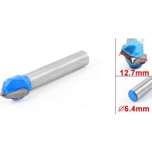 Blue Silver Tone 1/4" x 1/2" V Type Slotting Cutter Router Bit Tool 2pcs
