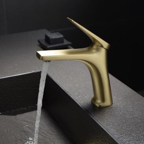 Basin Sink Faucet Brushed Gold Bathroom Mixer Faucet Deck Mounted Hot and Cold Sink Taps Total Brass Lavatory Faucets Bath Crane