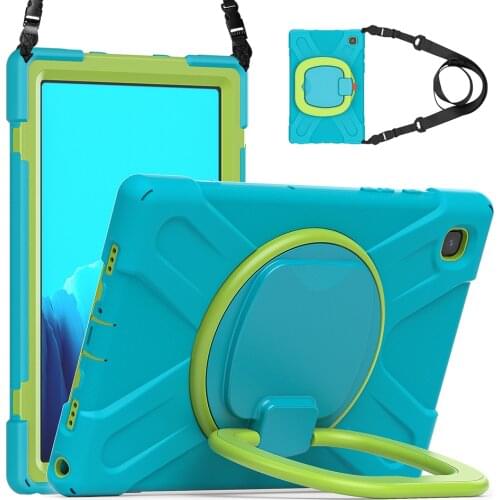 Heavy Duty Silicone Case for Samsung Galaxy Tab A7 10.4 Shockproof Cover T500 T505 Kids Rotatable Kickstand Cover with Shoulder