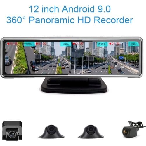 4 Cameras Car DashCam 4G ADAS Android 9.0 1080p Video Recorder 12" 2+32G Auto Panoramic RearView 4CHs camera GPS Navigation