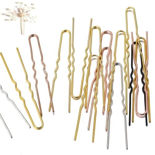50pcs Hair Pins Grips Waved Blank Pins Alloy Hair Grips for Jewelry Making Wedding Bride Hair Sticks Hairpin Headwear Wholesale
