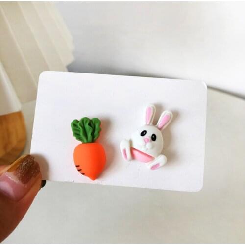 S925 Needle Cute cartoon bunny carrot asymmetrical resin rabbit earrings for women