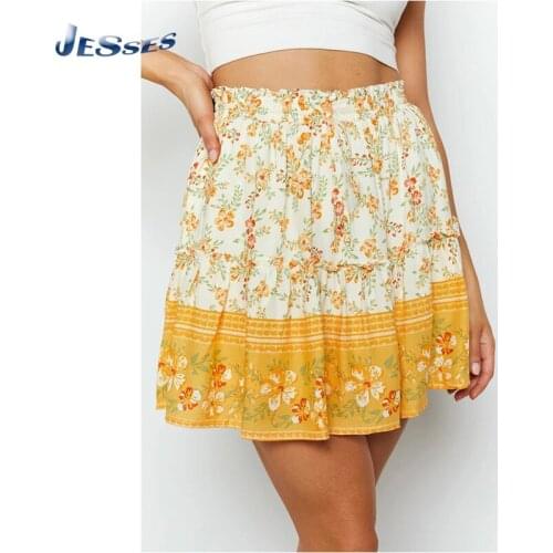 Ladies Vintage Print Skirts Fashion Color Matching Bohemian Mini Skirt Hot Sale Ruffled Women Dress For Streetwear Loose Skirts