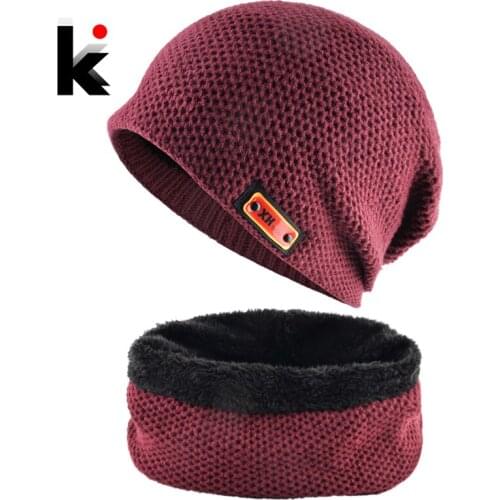 Winter Beanie Men Warm Knitted Hat And Scarf Sets Thick Double Layer Add Velvet Skullies Beanies Women Sport Casual Bonnet Sets