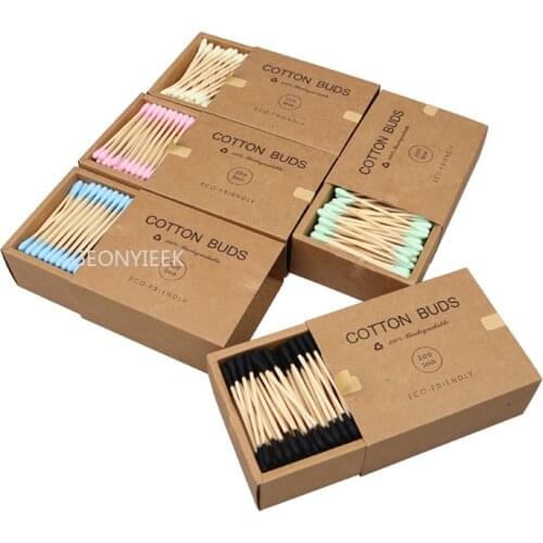 200PCS/Box Double Head Cotton Swab Bamboo Sticks Cotton Swab Disposable Buds Cotton For Beauty Makeup Nose Ears Cleaning
