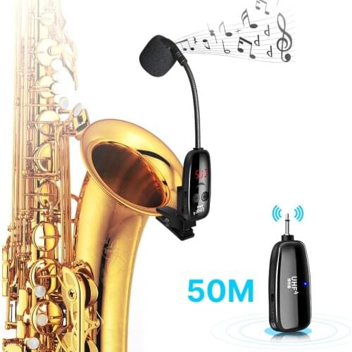 UHF Wireless Saxophone Microphone System Clip on Musical Instruments 50M Wireless Receiver Transmitter for Saxophone Trumpet