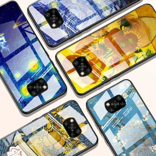 Van Gogh Oil Painting for Xiaomi POCO X3 NFC F3 M2 X2 F2 Redmi K30 Redmi Note 9 Pro Luxury Tempered Glass Phone Case Cover
