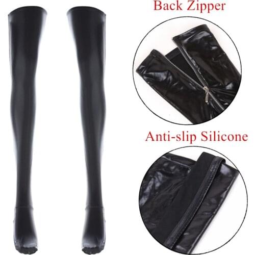 Gothic Punk Back Zipper Latex Stockings Wet Look PVC Leather Thigh High Stockings Women Sexy Lingerie Hot Pole Dance Hosiery
