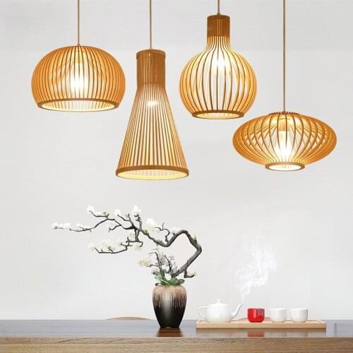 Birdcage Lamp Wood Pendant Lights E27 Restaurant Decoration Wood Hanging Lamp for Living Room Bedroom Light Fixtures