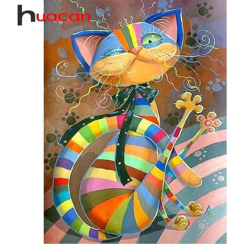 Huacan New Diamond Painting 5D DIY Cat Full Square/Round Diamonds Embroidery Kits Animal Decorations Home Gift