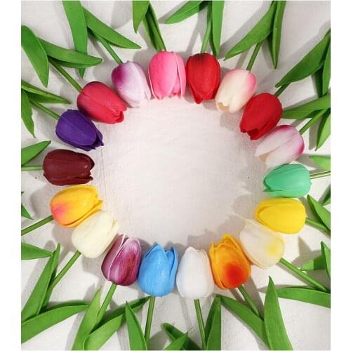 1PCS Real Touch PU Artificial Tulips Wedding Bridal Bouquets Holding Flowers Fake Plants DIY Decoration Home Garen Decor FZJH-1