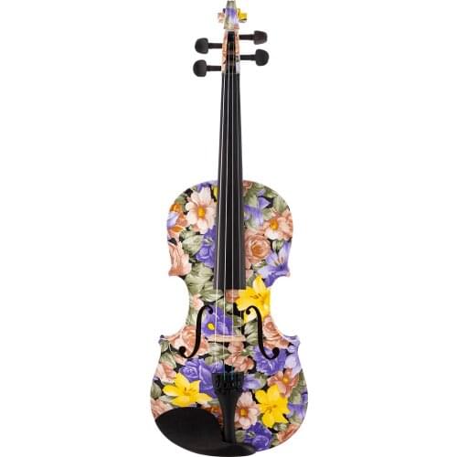 Kinglos Solid Wood Full Size 4/4 Purple Pink Flower Colored Student Violin for Beginners Ebony Fitted