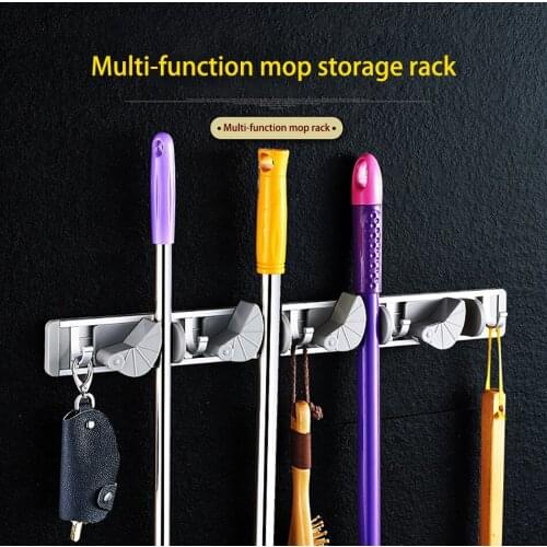 Kitchen Storage 4 Position With 5 Hooks Wall Mounted Storage Organizer Mop And Broom Storage Holders Racks