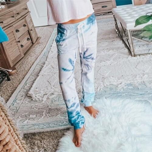 Summer New Style Womens Tie-dye Cropped Trousers, Drawstring Printing Casual Loose Pants Plus Size Home Pants Womens Clothing