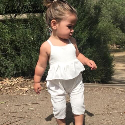White summer set baby girls strap shirt+pants 2pc sets toddler baby clothing set kids suit cotton newborn clothes 0-3t