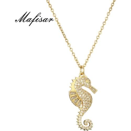 Mafisar High Quality Copper Seahorse Pendant Necklace For Elegant Women Clear Cubic Zirconia Inlay Female Party Jewelry 4 Colors