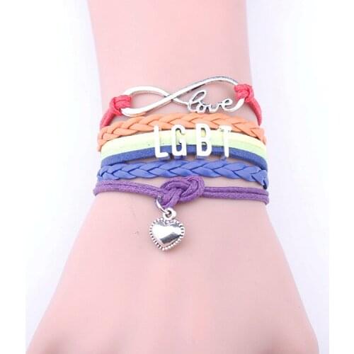 Multi-layer Braided Leather Cord Bracelet Bracelets Love Bracelets Fashion LGBT Letters Rainbow