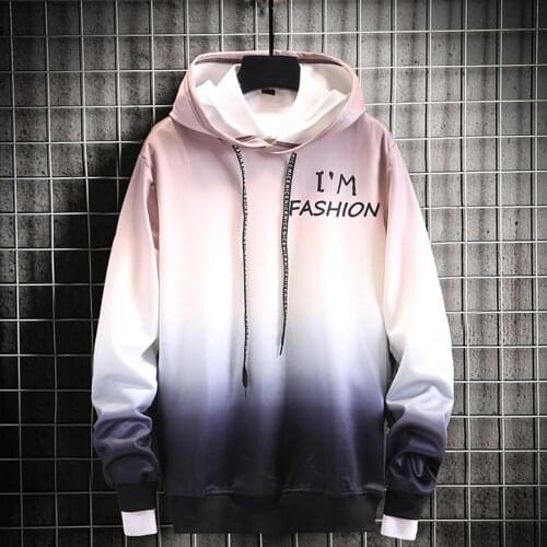 Men Winter Long Sleeve O Neck Gradient Color Hoodie Thick Warm Sweatshirt Top