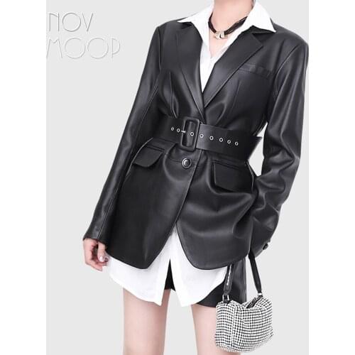 Novmoop women oversize genuine leather sheepskin blazer jacket vintage cool style hotest piece of the year LT3340