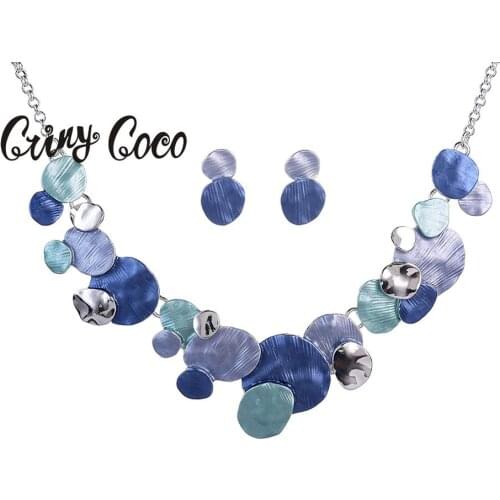 Cring Coco Fashion Jewelry Sets Geometric Round Pendant Necklace Set Drop Earrings for Women Statement Birthday Gift Party Hot