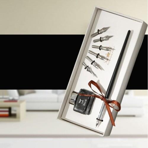 Vintage English Calligraphy Dip Pen Fountain with Ink Nibs Set Office Stationery 24BB