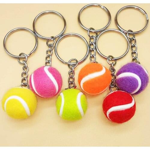 2cm Diameter Simulation Tennis Ball Key Pendant Sports Souvenirs Keychain Resin Woolen Thread Sports Pendant For Bag Key Gifts