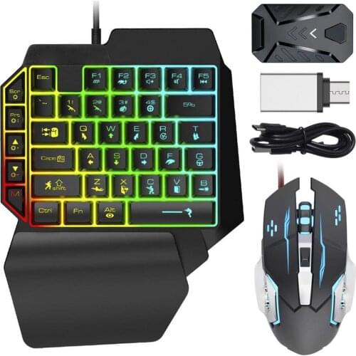 Wired Mechanical Keyboard RGB Mouse Converter Combo Set Gamer Kit with Rainbow Backlight OTG Adapter for PUBG PS4/PS5
