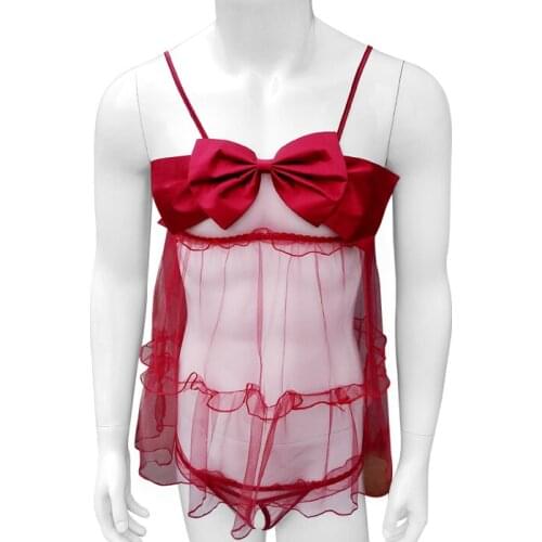 Ruffles Sexy Sissy Dress Skirts For Mens Erotic Lingerie See Thru Crossdresser Sleepwear Night Wear Underwear