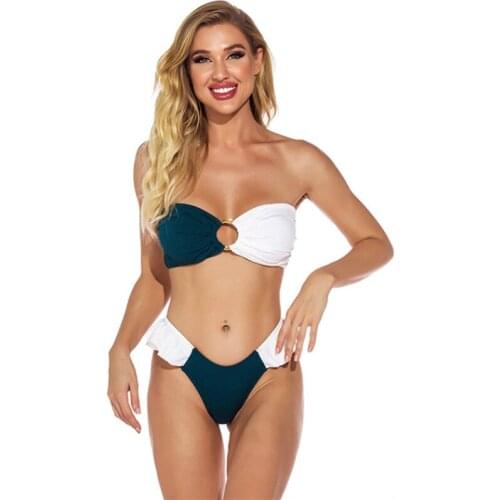 Sexy Bandeau Bikinis 2021 Mujer Ruffle Swimsuit Women Ring Patchwork Swimwear Female Bandage Bathing Suit Beachwear Biquini New