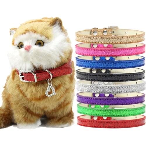 Bling Leather Dog Collar Heart Pendant Assessory Small Dog Puppy Cat Collars Jewelry Accessory
