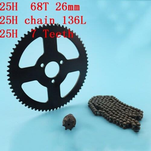 Mini Moto 47cc 49cc Drive System 25H 136 146 158 links loops Chain with 68T Rear Sprocket 7 teeth sprocket shaft Fit Pocket Bike