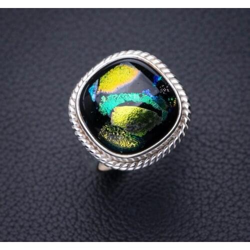 StarGems Natural Rainbow Dichroic Glass Handmade 925 Sterling Silver Ring 6 D7973