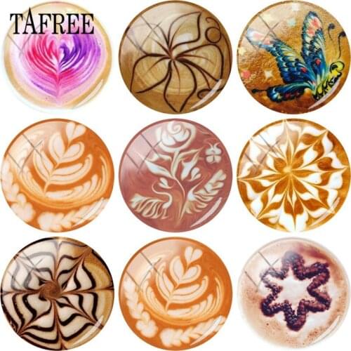 TAFREE Coffee Latte Cappuccino Pattern 12-25 mm Round Glass Cabochon Gems Dome For Tray Setting DIY Jewelry Makings